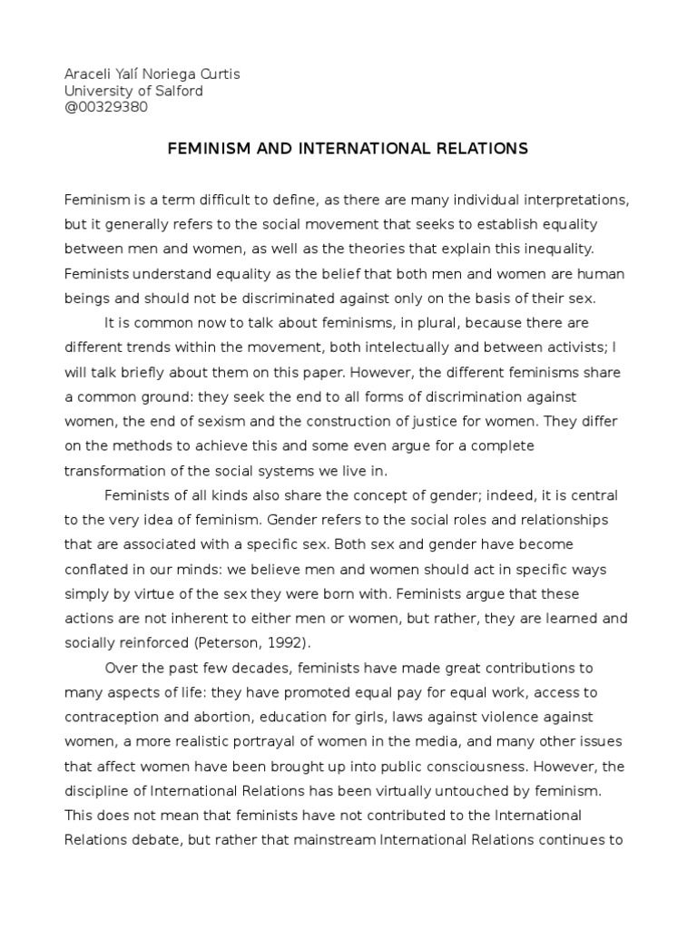 Feminism and International Relations | PDF | Feminism | Gender Studies