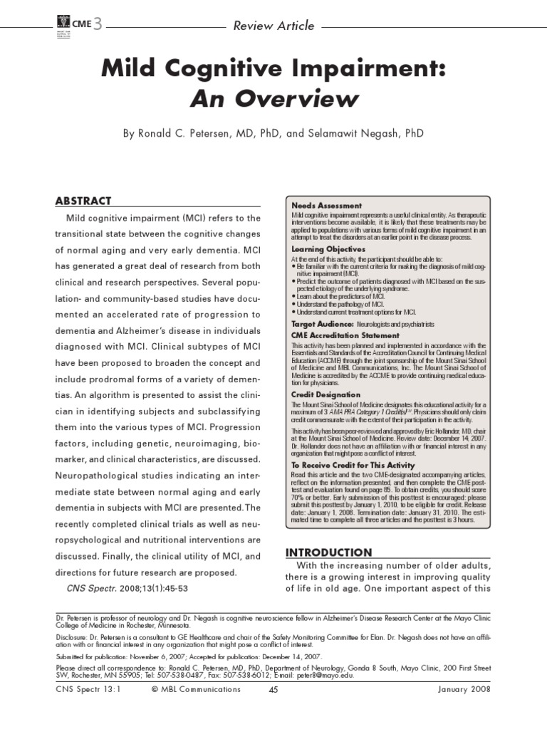 Mild Cognitive Impairment | PDF | Dementia | Alzheimer's Disease