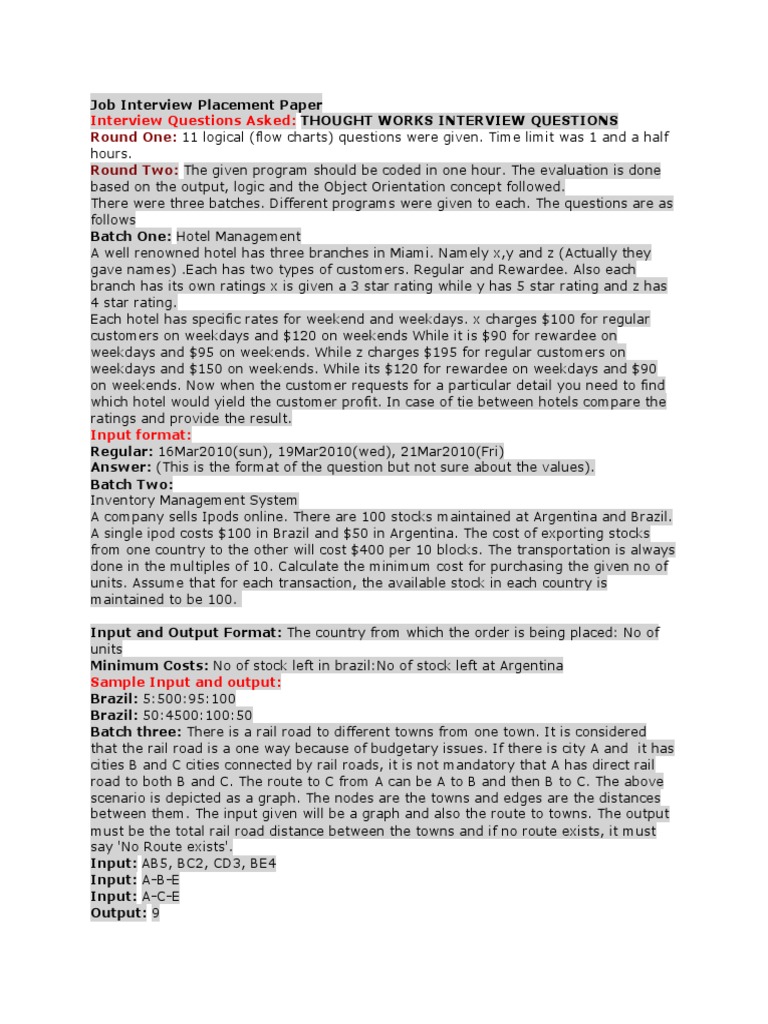 Thought Works Placement Paper | PDF | Career & Growth | Teaching ...
