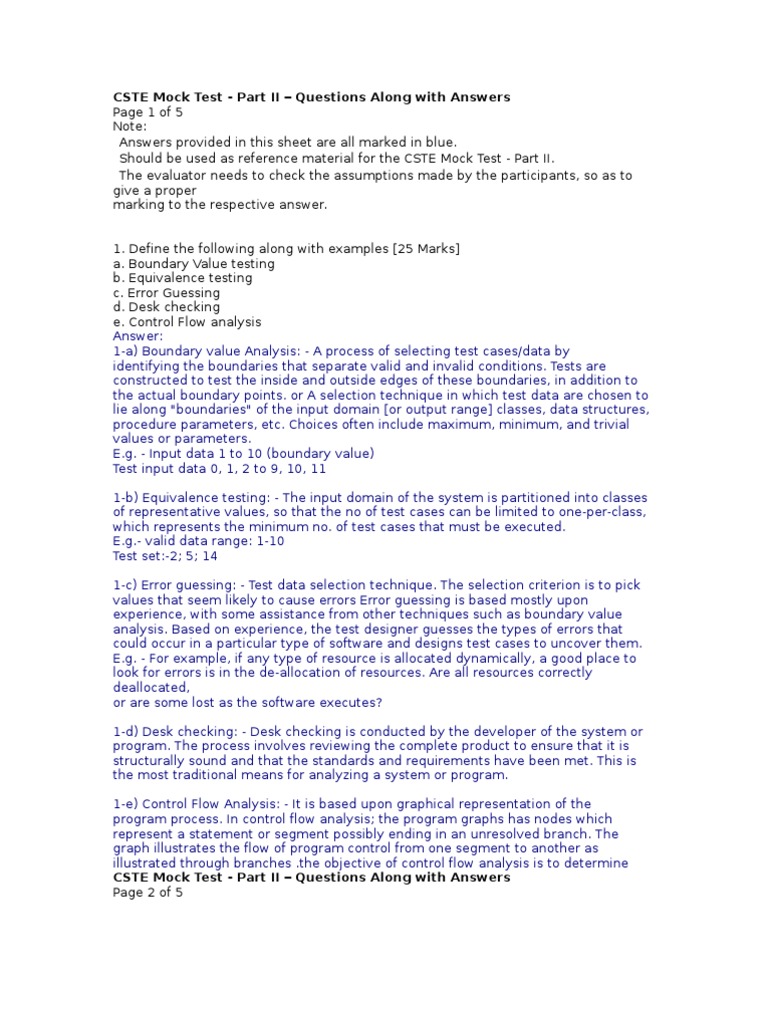 Cste Mock Test2 Quality Assurance Control Flow