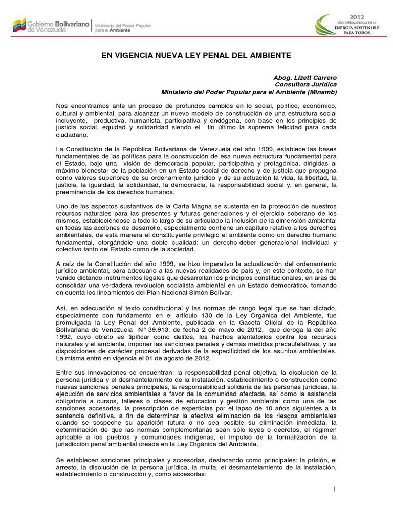 Ley Penal del Ambiente en Venezuela 2025 | PDF | Derecho penal | Democracia