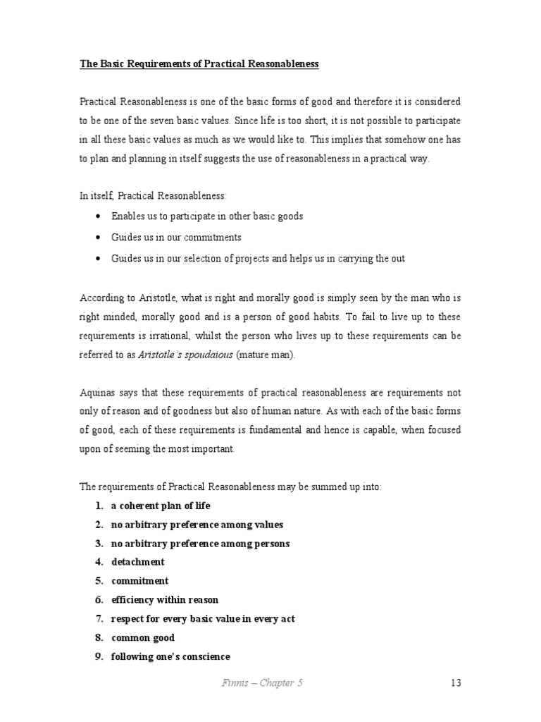 Requirements of Practical Reasonableness | PDF | Jurisprudence | Conscience
