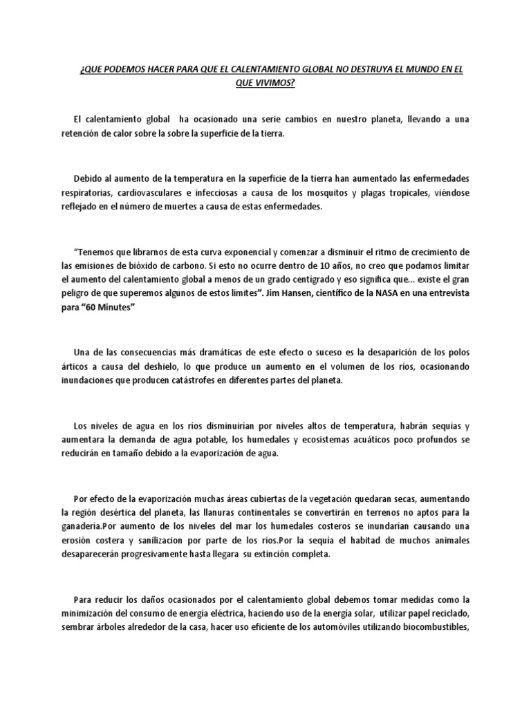 Medidas contra el Calentamiento Global | PDF | Calentamiento global ...