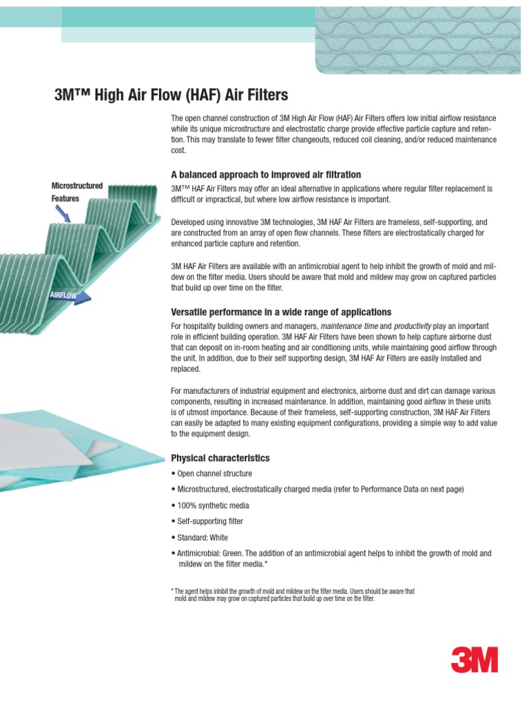 3M™ High Air Flow (HAF) Air Filters Data Sheet PDF Hvac Filtration
