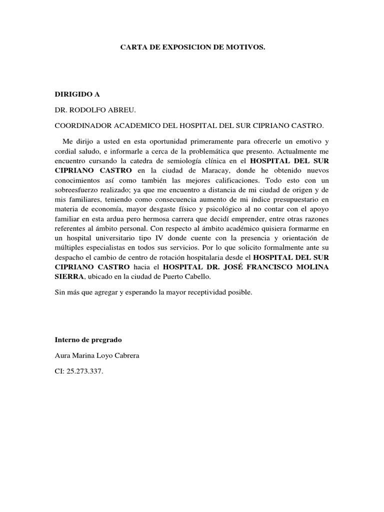 Carta de Exposicion de Motivos