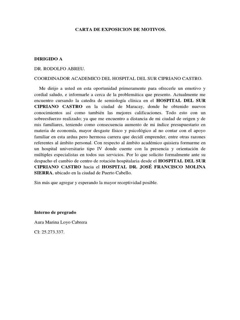 Carta de Exposicion de Motivos