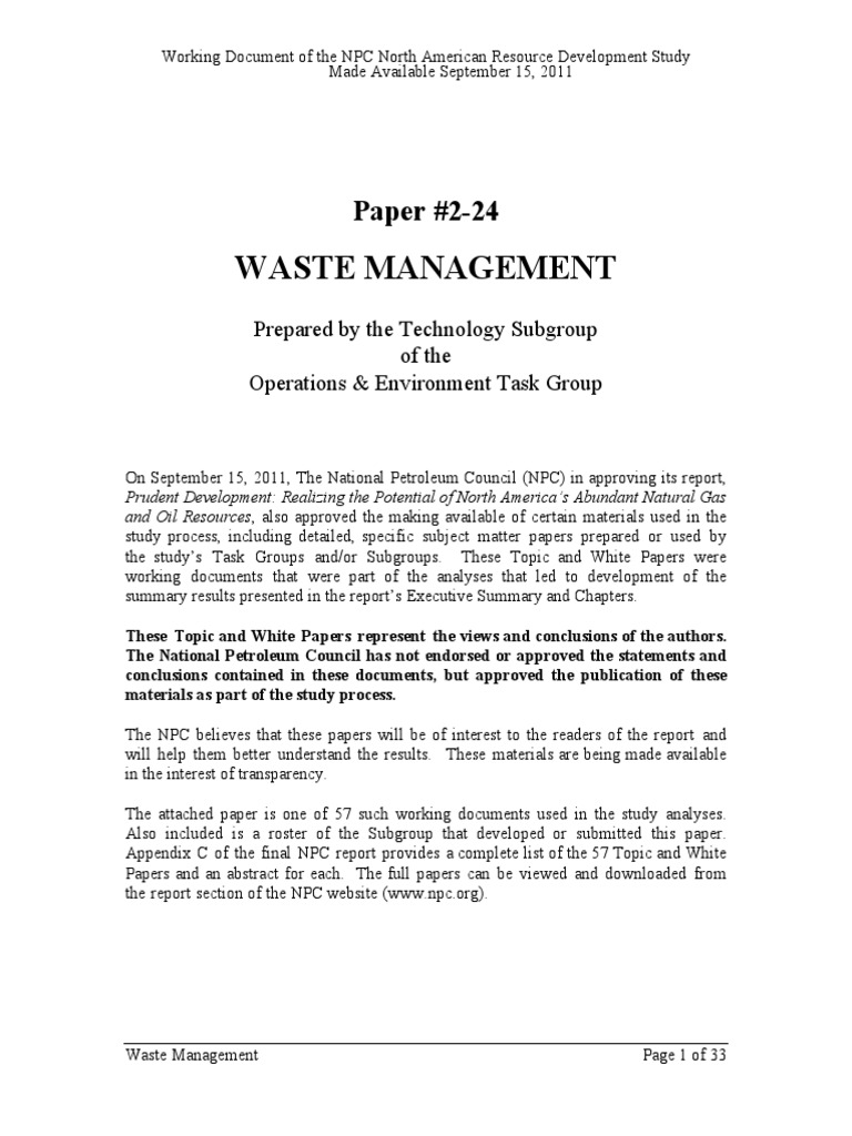 224 Waste Management Paper Oil Well Waste Management