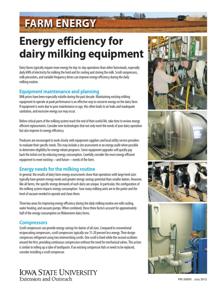 Improving Energy Efficiency on Dairy Farms Through Maintenance of