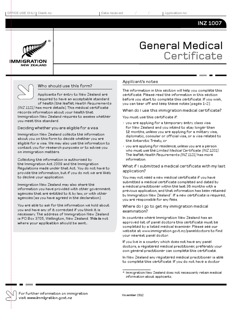 General Medical Certificate PDF Travel Visa Physical Examination