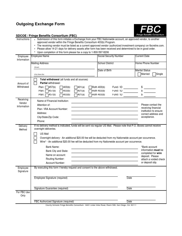 FBC Outgoing Exchange Form United States Postal Service Post