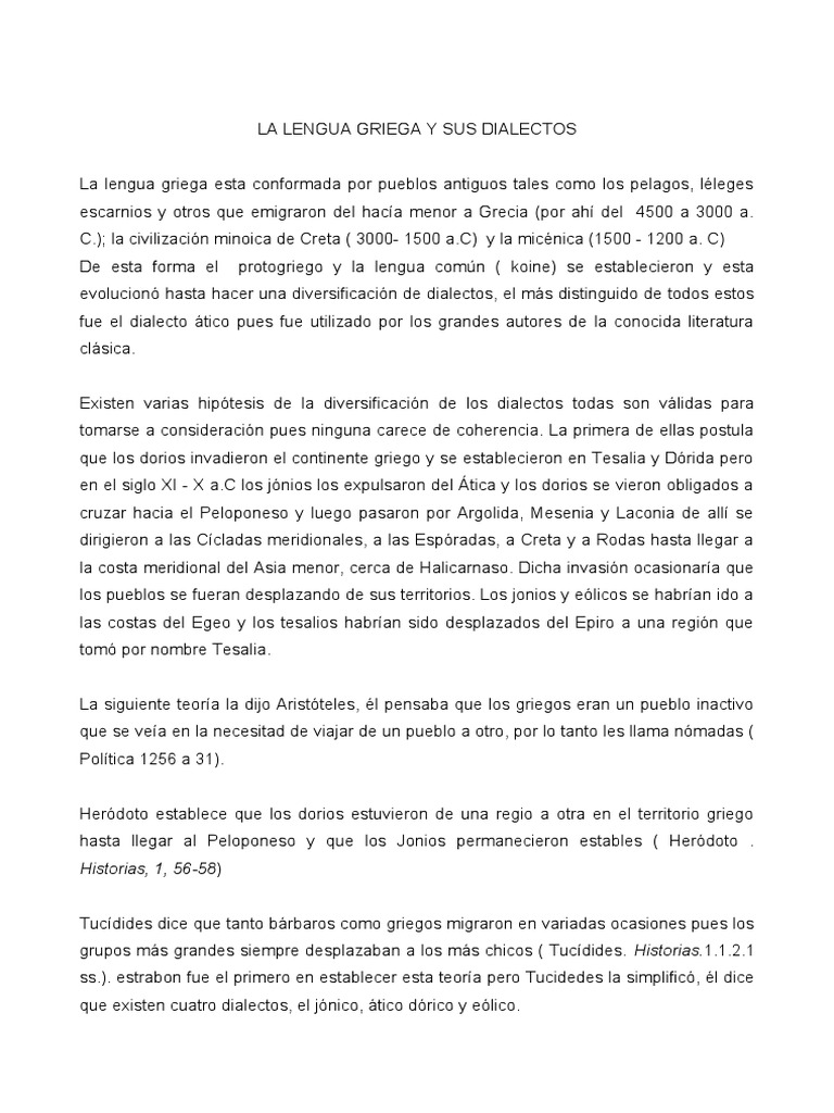 La Lengua Griega y Sus Dialectos Antigua Grecia Idiomas