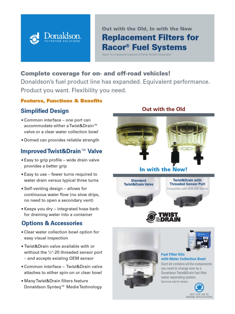 Replacement Filters For Racor Fuel Systems | PDF | Valve | Vehicles