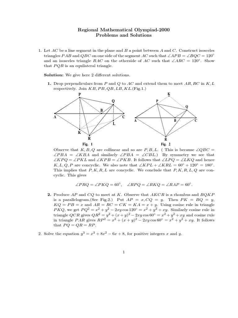 Regional Mathematical Olympiad-2000 Problems and Solutions | PDF