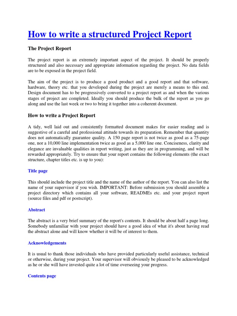 how to write a project report pdf