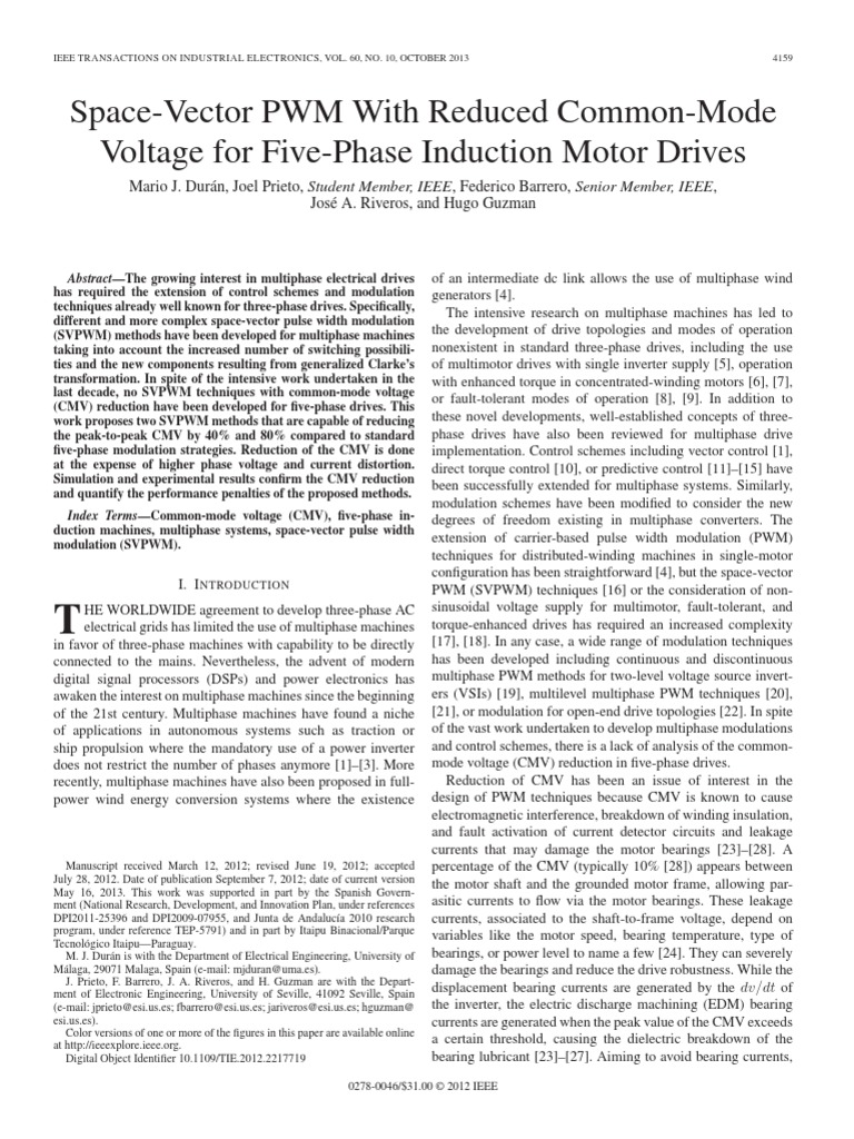 Space Vector PWM With Reduced Common-Mode Voltage For Five-Phase ...