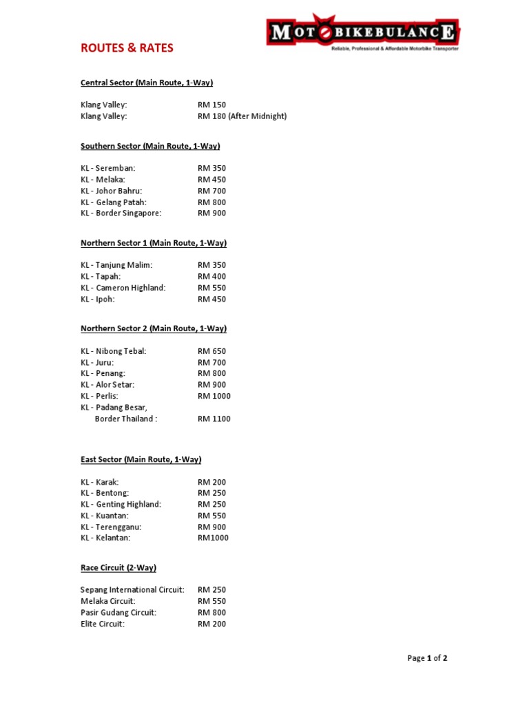 Routes and Rates for Motobike Ambulance | PDF