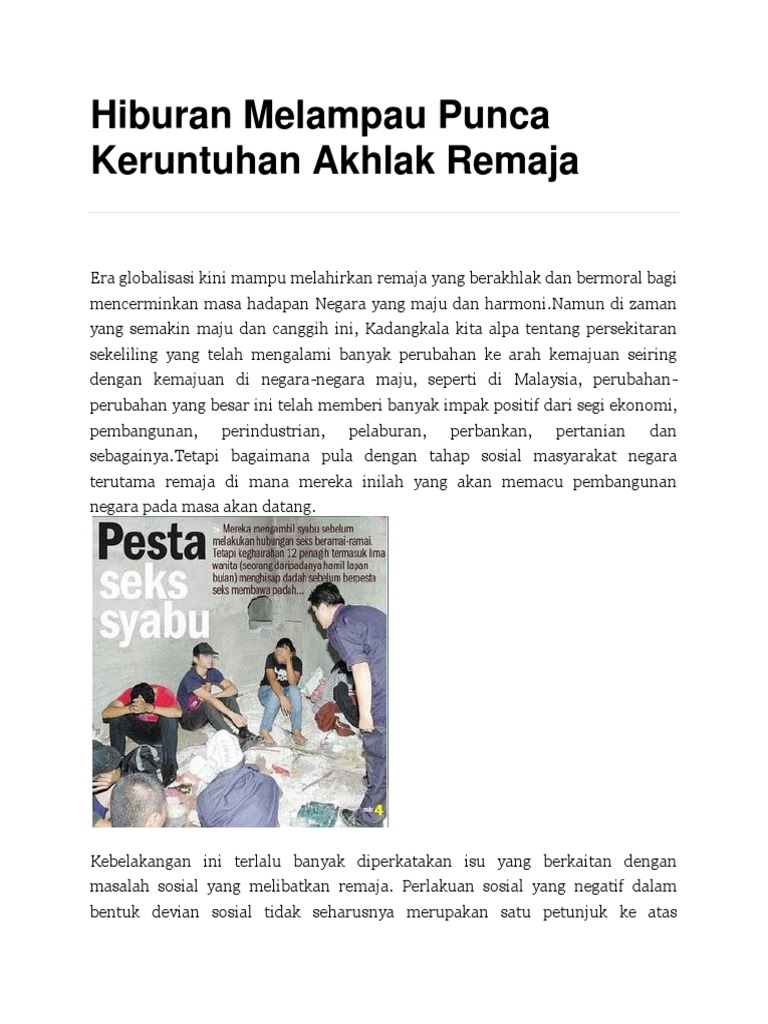 punca keruntuhan akhlak remaja