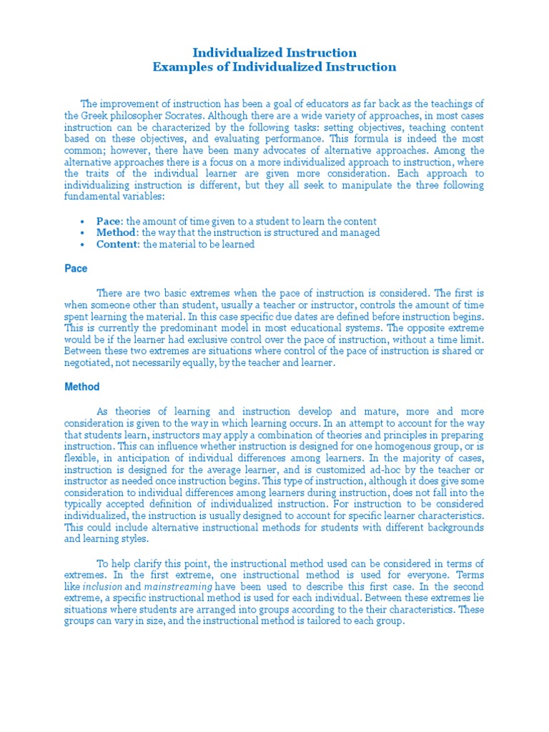 Individualized Instruction Approaches | PDF | Educational Technology ...