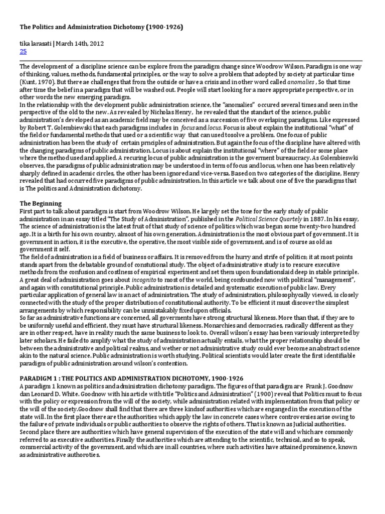 Politics-Administration Dichotomy Overview | PDF | Public ...