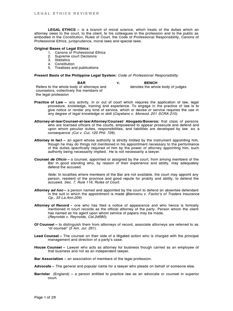 Legal Ethics Reviewer PDF Lawyer Oath Of Office
