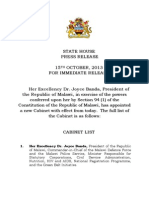 Malawi Government Cabinet List