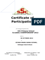 Certificate of Participation: SSC Primary School Scrabble CHAMPIONSHIP 2012