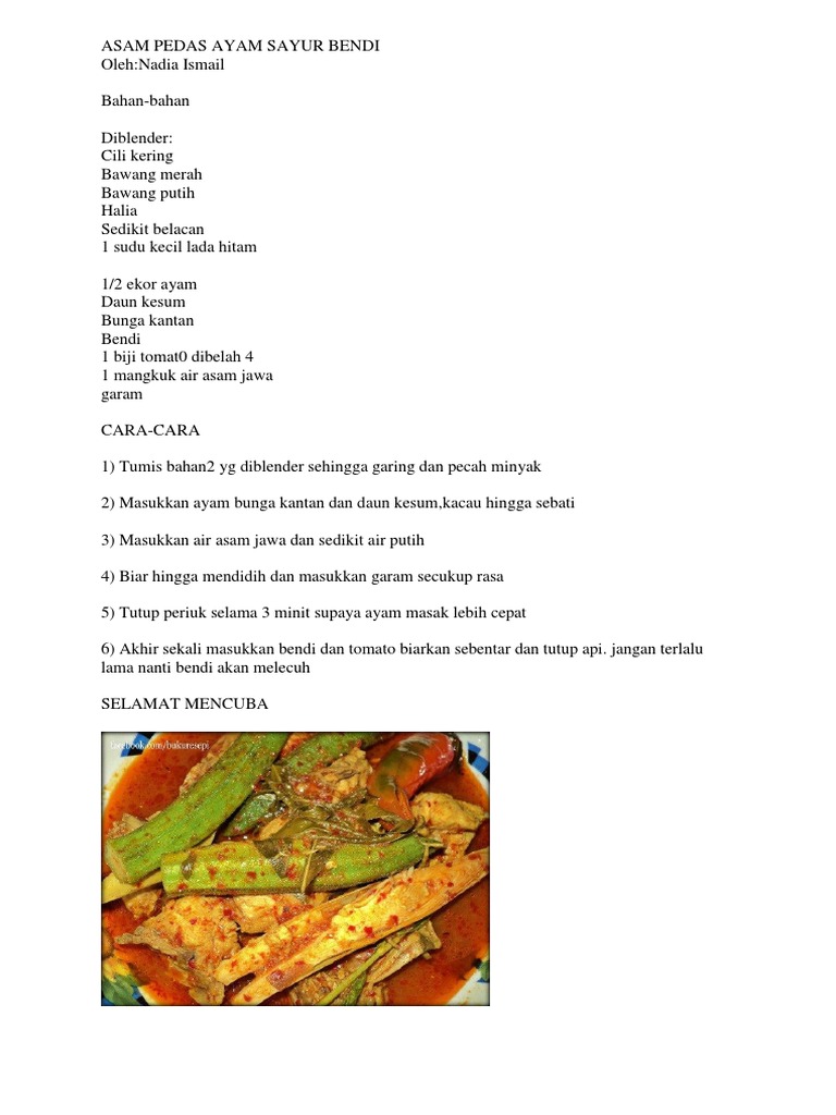 Asam Pedas Ayam Sayur Bendi Pdf