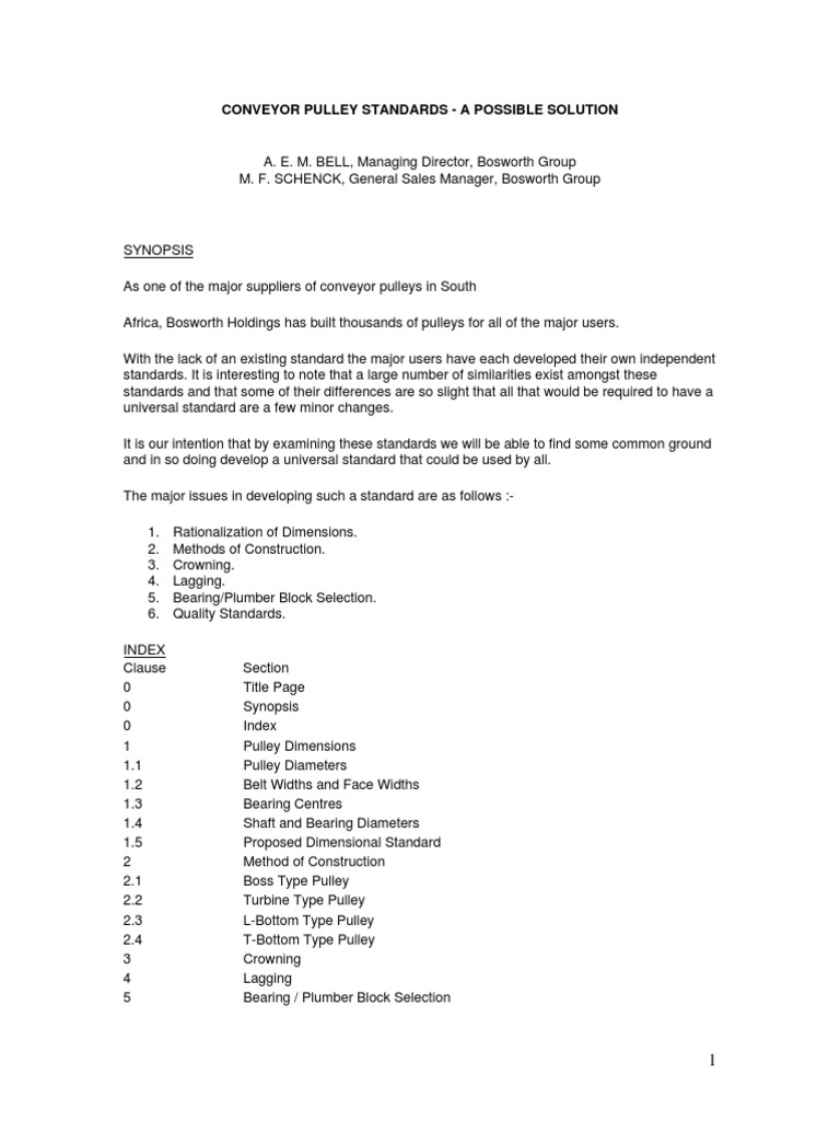 Conveyor Pulley Standards Possible Solution PDF