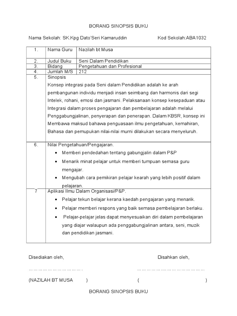 Borang Sinopsis Buku