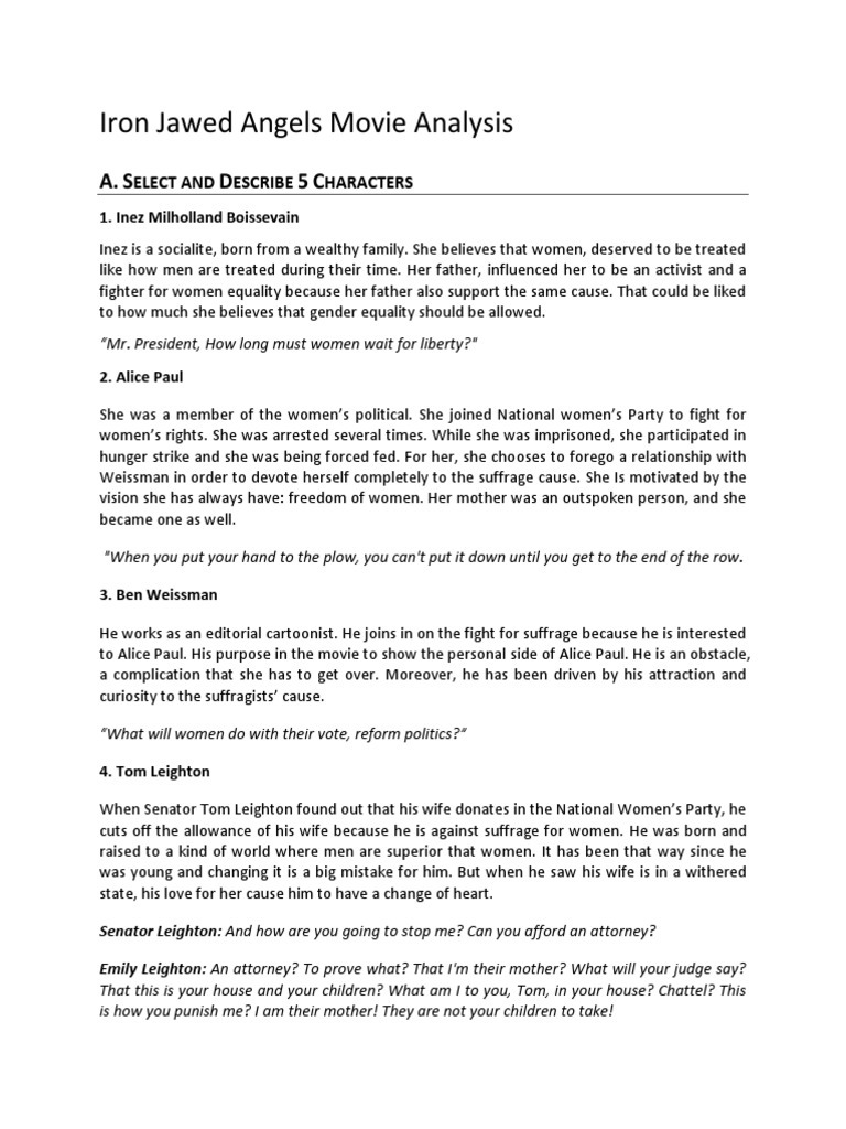 Iron Jawed Angels Comprehensive Analysis PDF Women's Rights