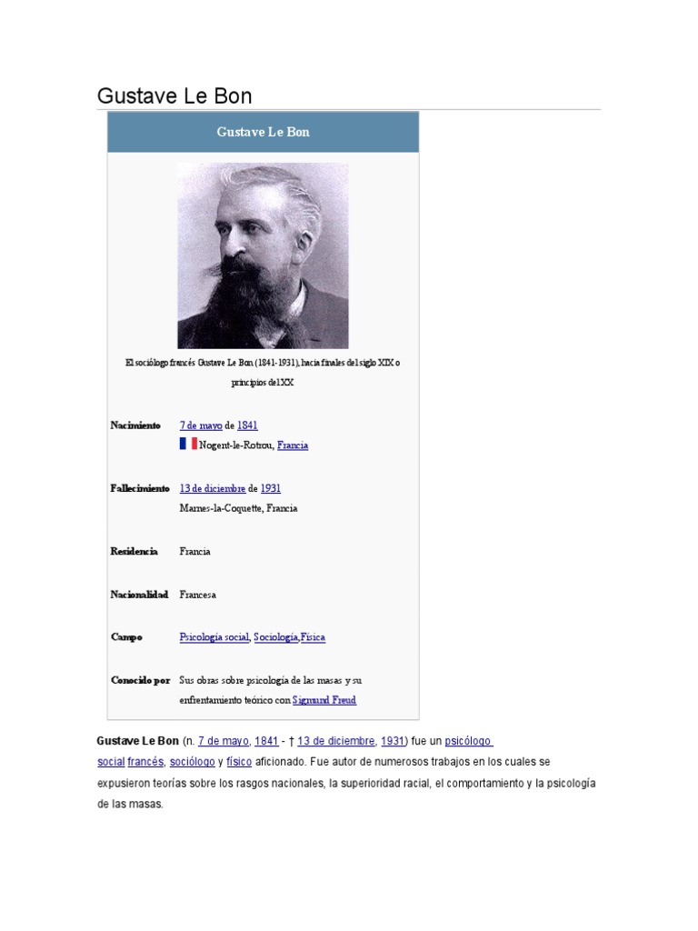 Gustave Le Bon Biografia Wiki Science Philosophical Science