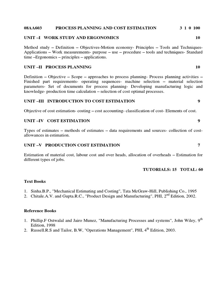 Process Planning & Cost Estimation Guide | PDF