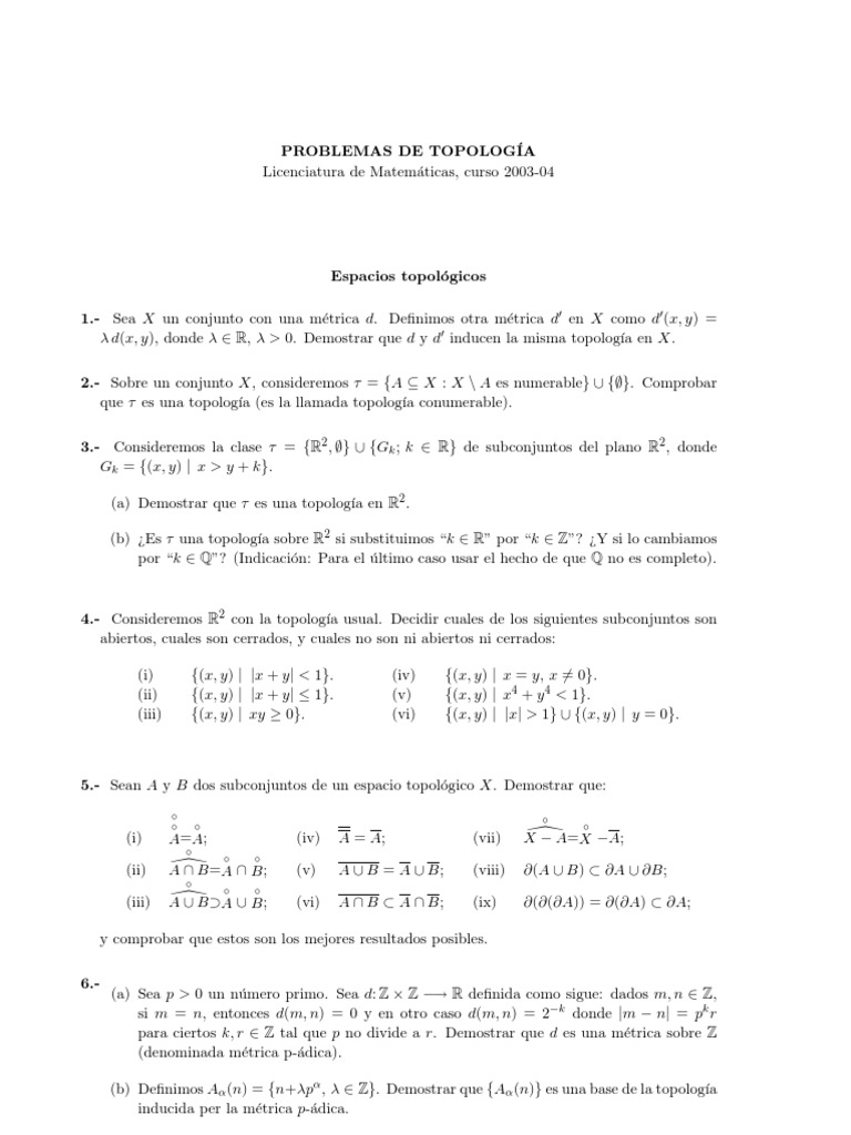 Problemas de Topología Matemática | PDF