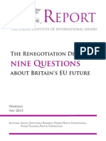 PISM Report-The Renegotiation Delusion Nine Question About Britain's EU Future Nine Questions