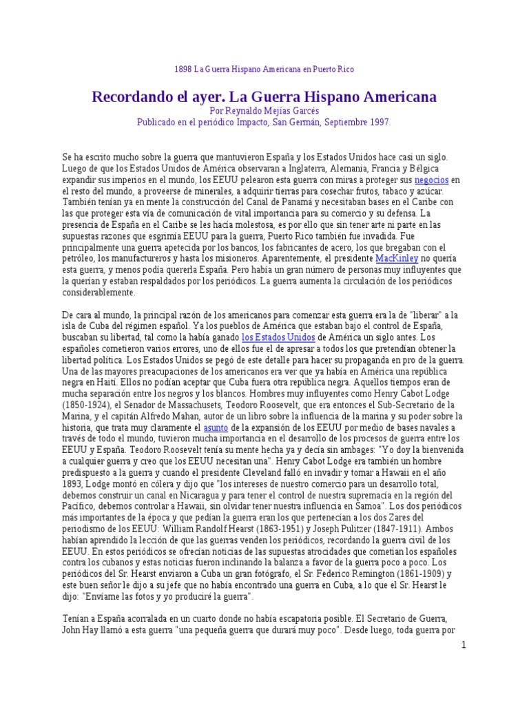 1898 la guerra hispano americana en puerto rico  Cuba 