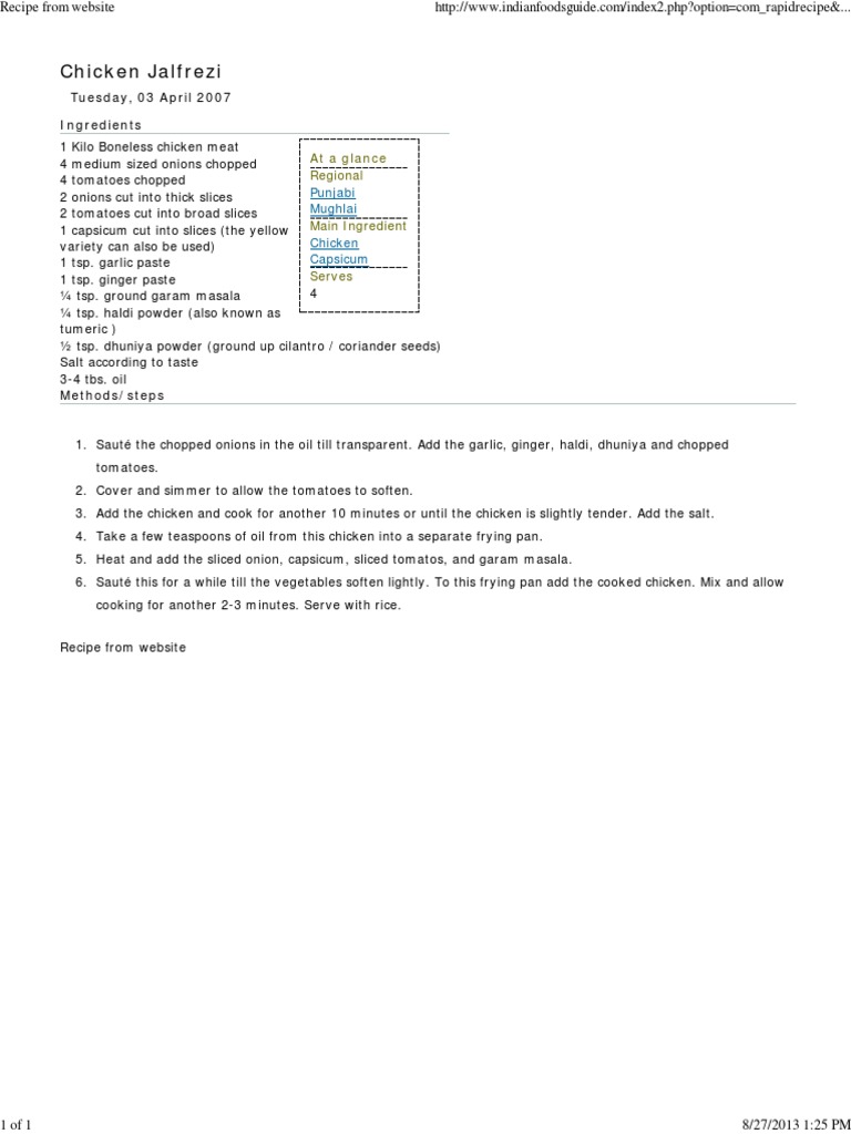 Chicken Jalfrezi Recipe by Sanjeev Kapoor PDF Coriander Food And