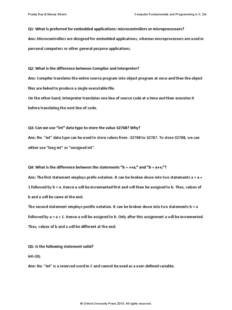 474 101 Interview Questions PDF Pointer Programming) C