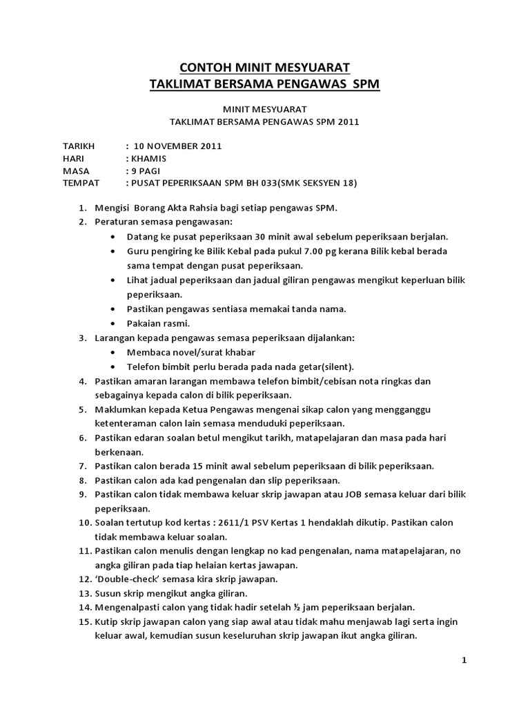 Contoh Minit Mesyuarat  PDF