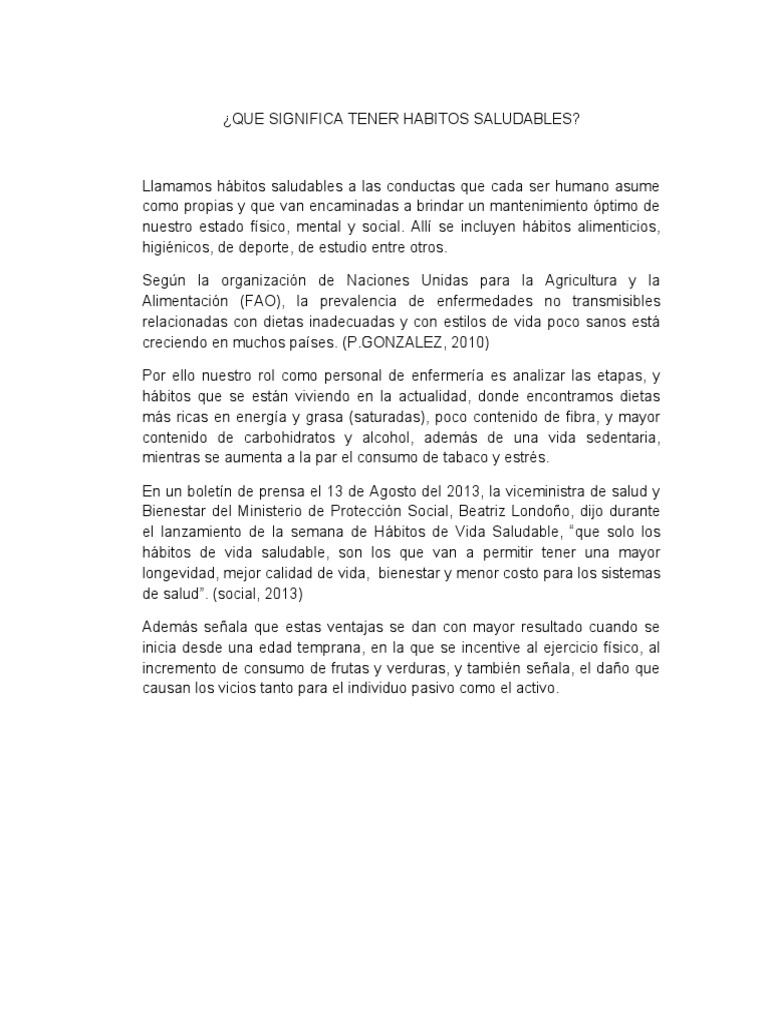 Hábitos Saludables y su Importancia | PDF | Estilo de vida