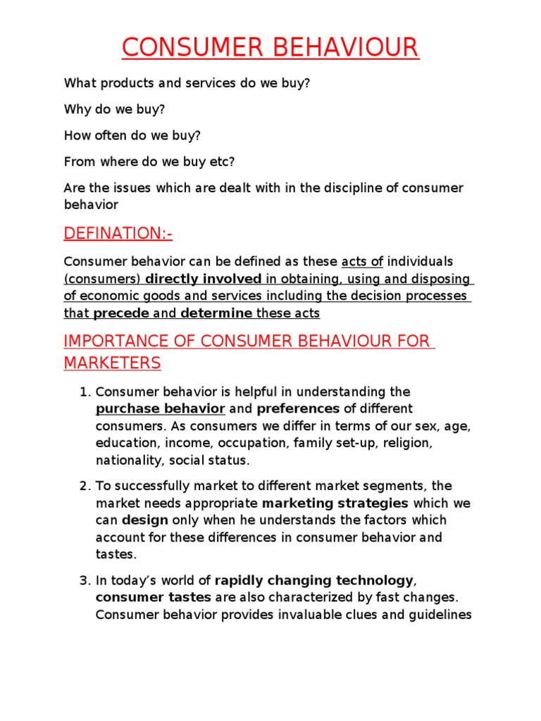 consumer behaviour assignment topics