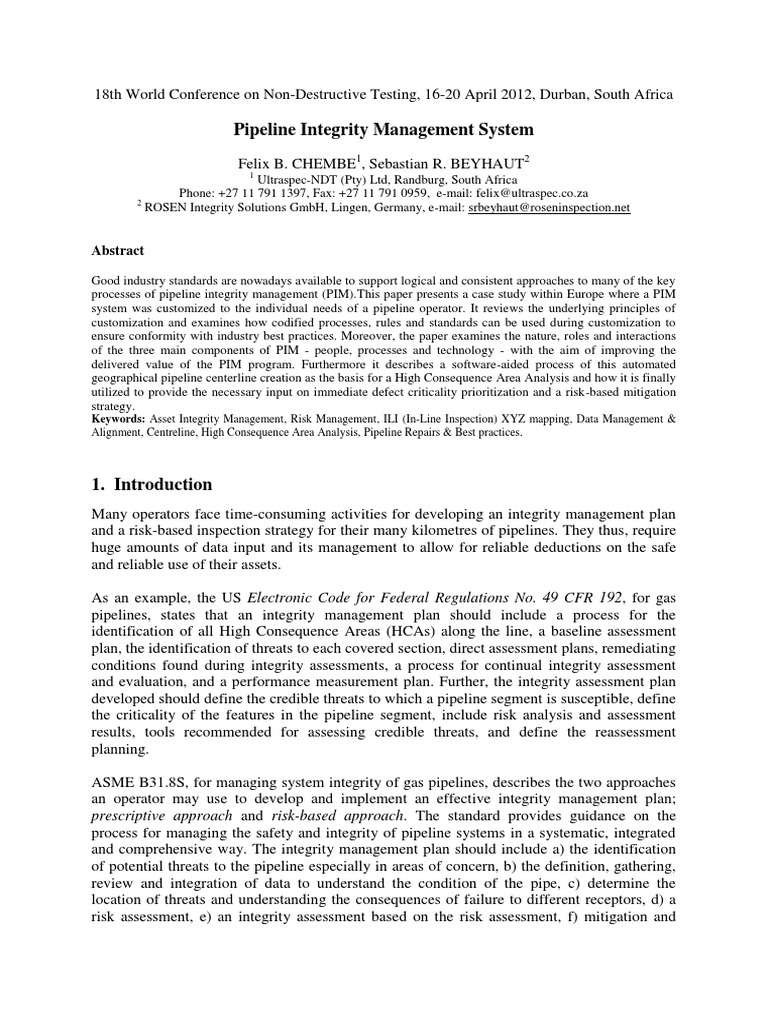 Pipeline Integrity Management Systems Overview | PDF | Risk Assessment ...