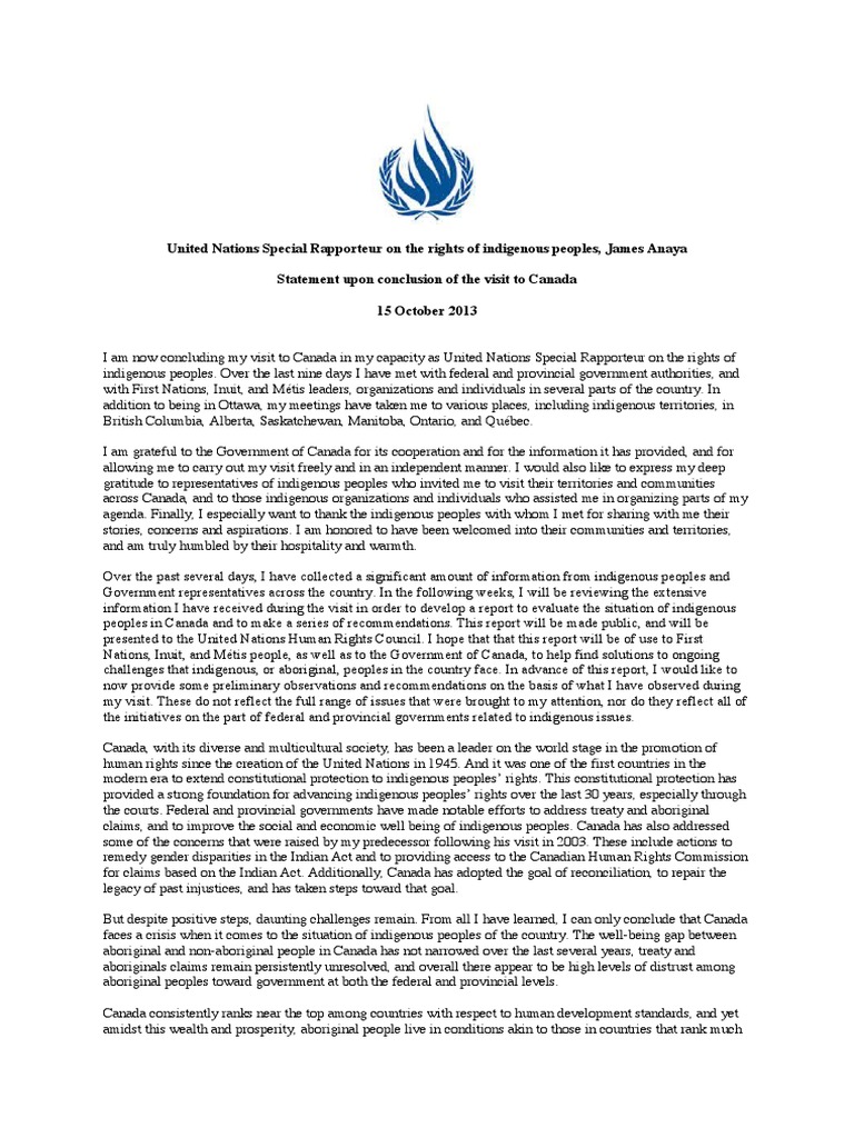 United Nations Special Rapporteur On The Rights of Indigenous Peoples ...
