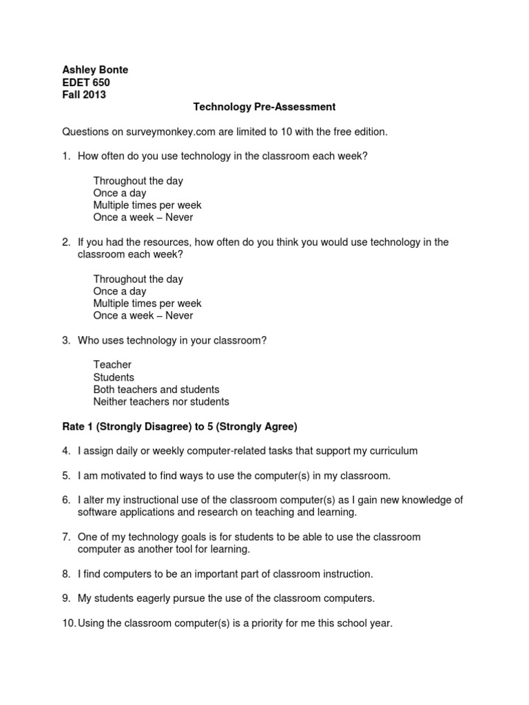 Classroom Technology Usage Survey | PDF