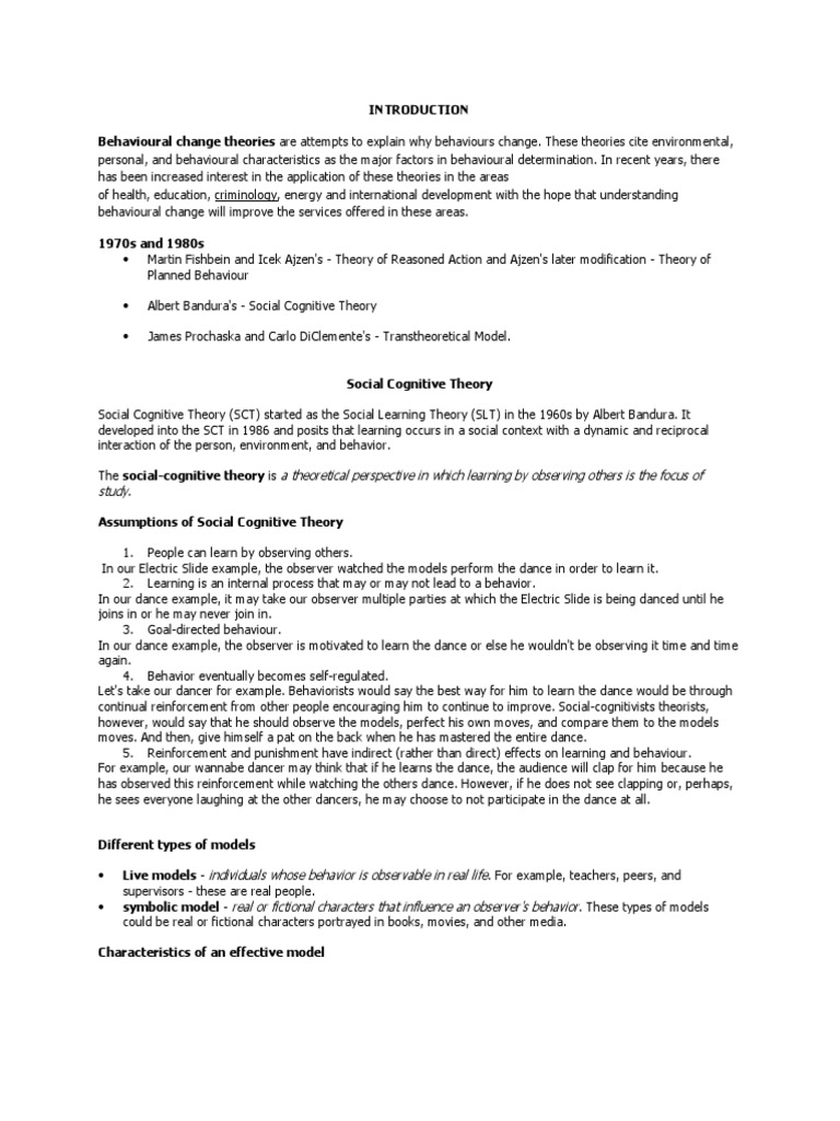 Behavior Change Models | PDF | Self Efficacy | Intention