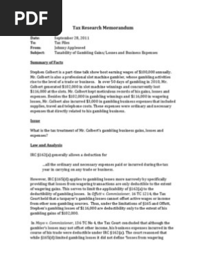 Tax Research Memo Example Pdf Gambling Expense