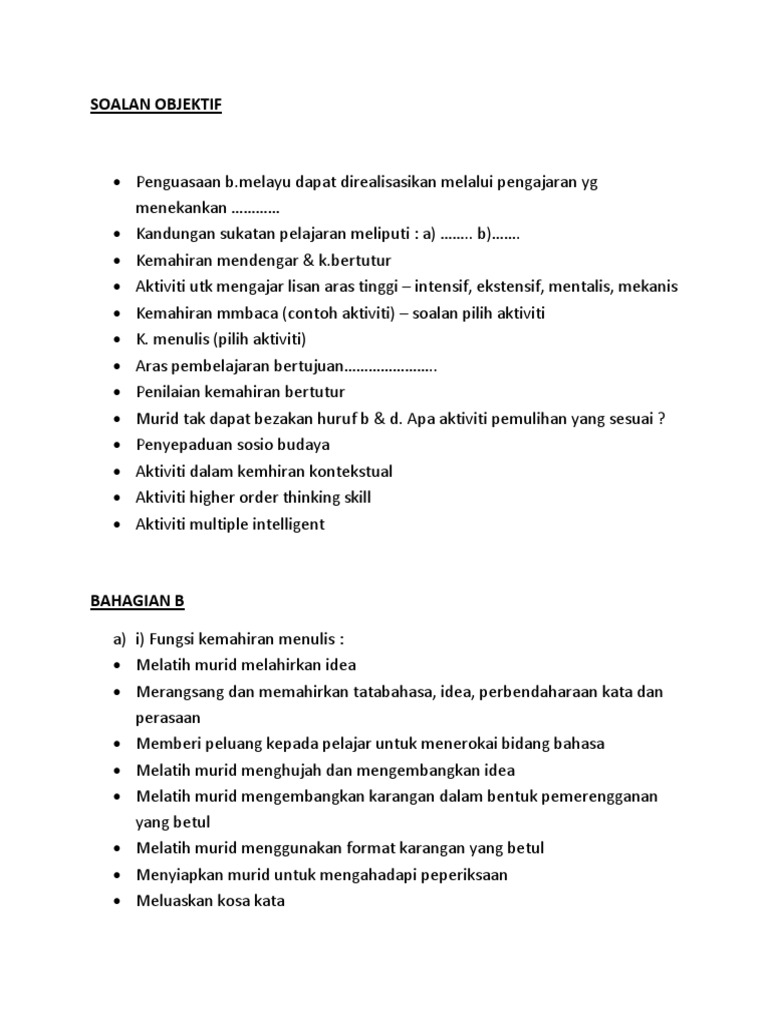 Soalan Objektif Bm Pdf