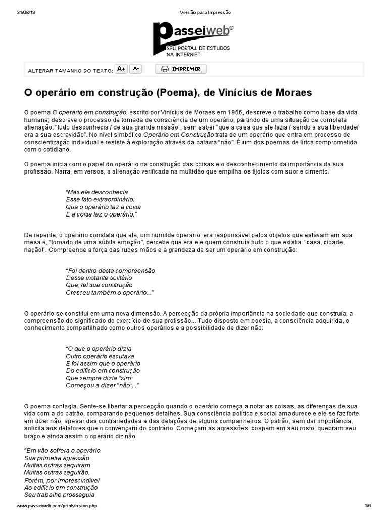 Encontre O Poema O Operário Em Construção