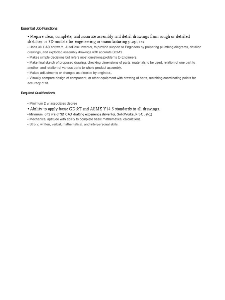 Drafter Job Description PDF