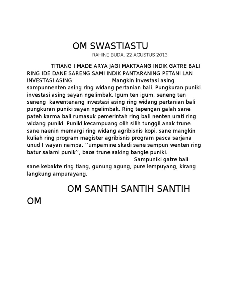 Contoh Pidarta Bahasa Bali Pendek Tentang Pendidikan