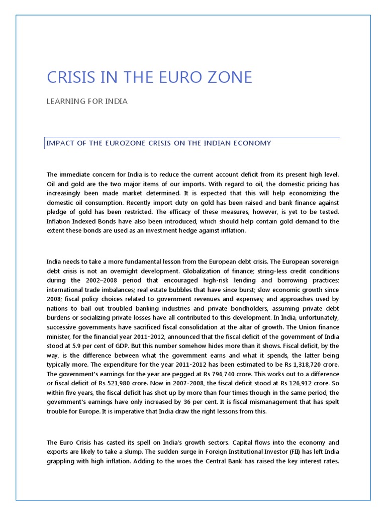 Eurozone Crisis Impact on India | PDF | European Debt Crisis | Euro